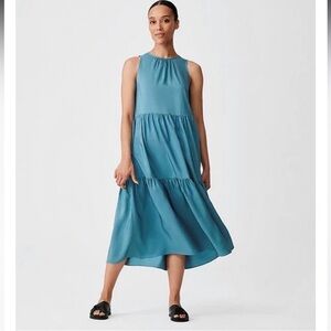 Eileen Fisher SZ XS River Washed Silk Tiered Midi Dress Sleeveless NEW $350